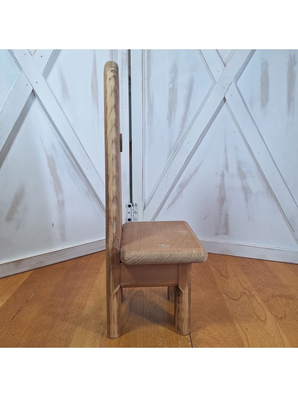 VTG Cottage Core Solid Wood Heart Doll Sized Wooden Chair 14